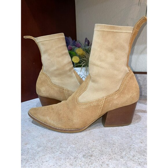 Matisse Flash Natural Suede Leather Pointed Mid-Calf Boots Western Size 7 - Picture 2 of 10